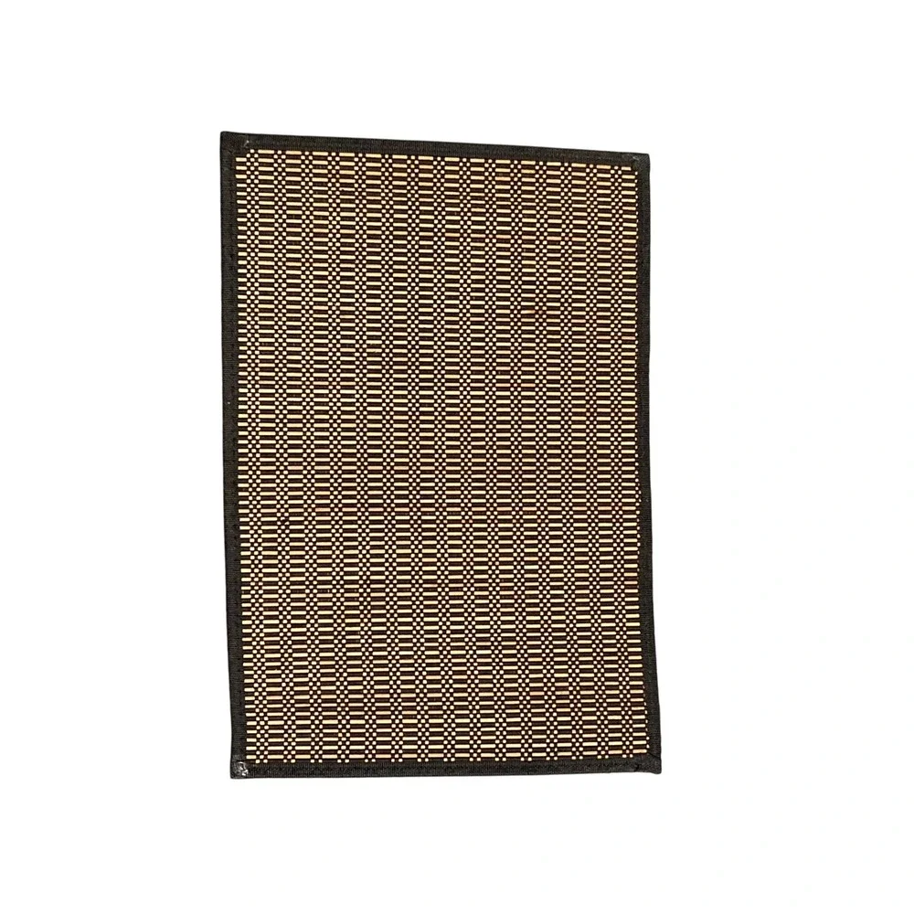 Set of 4 Woven Bamboo Placemats Tan Black Rectangular Table Mats 18.5x13